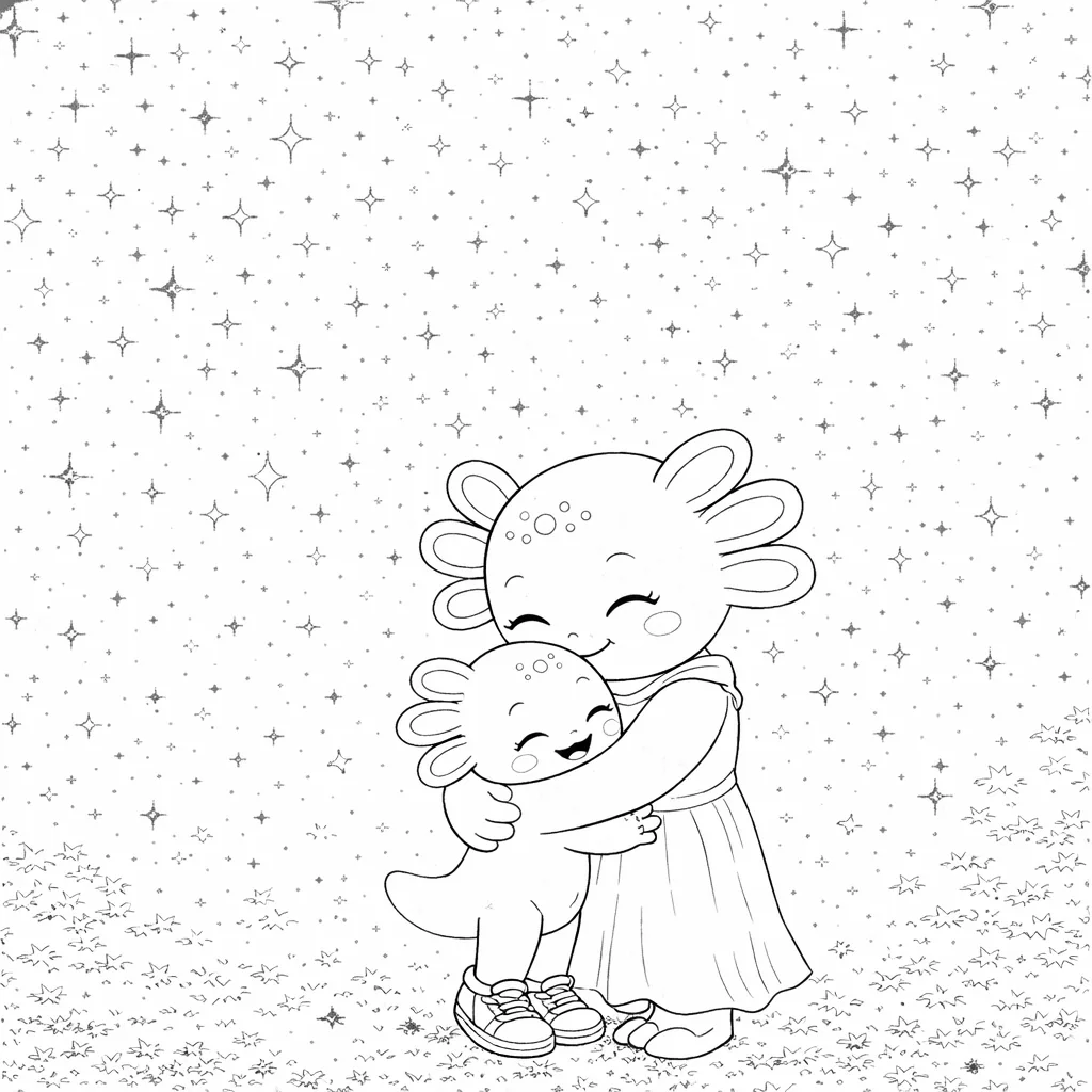I Love You More free coloring page - loving hug under the stars